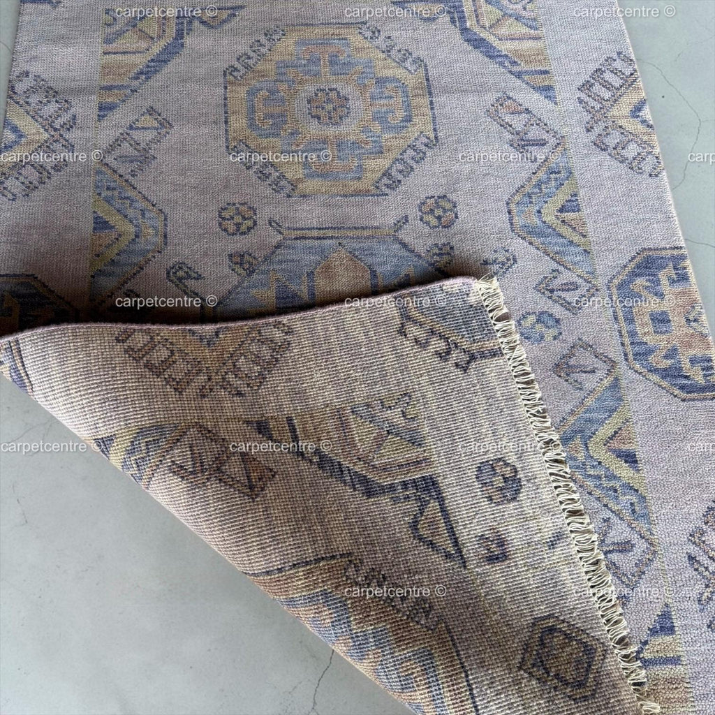 Lavender Oushak Rug, Muted Geometric Turkish Wool Carpet, Boho Bedroom Nursery