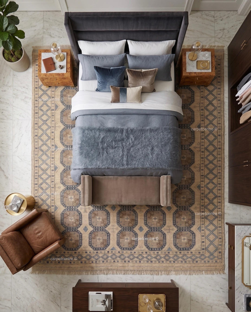 Muted Oushak Rug | Neutral Geometric Turkish Wool Area Rug | Boho Living Room 8x10