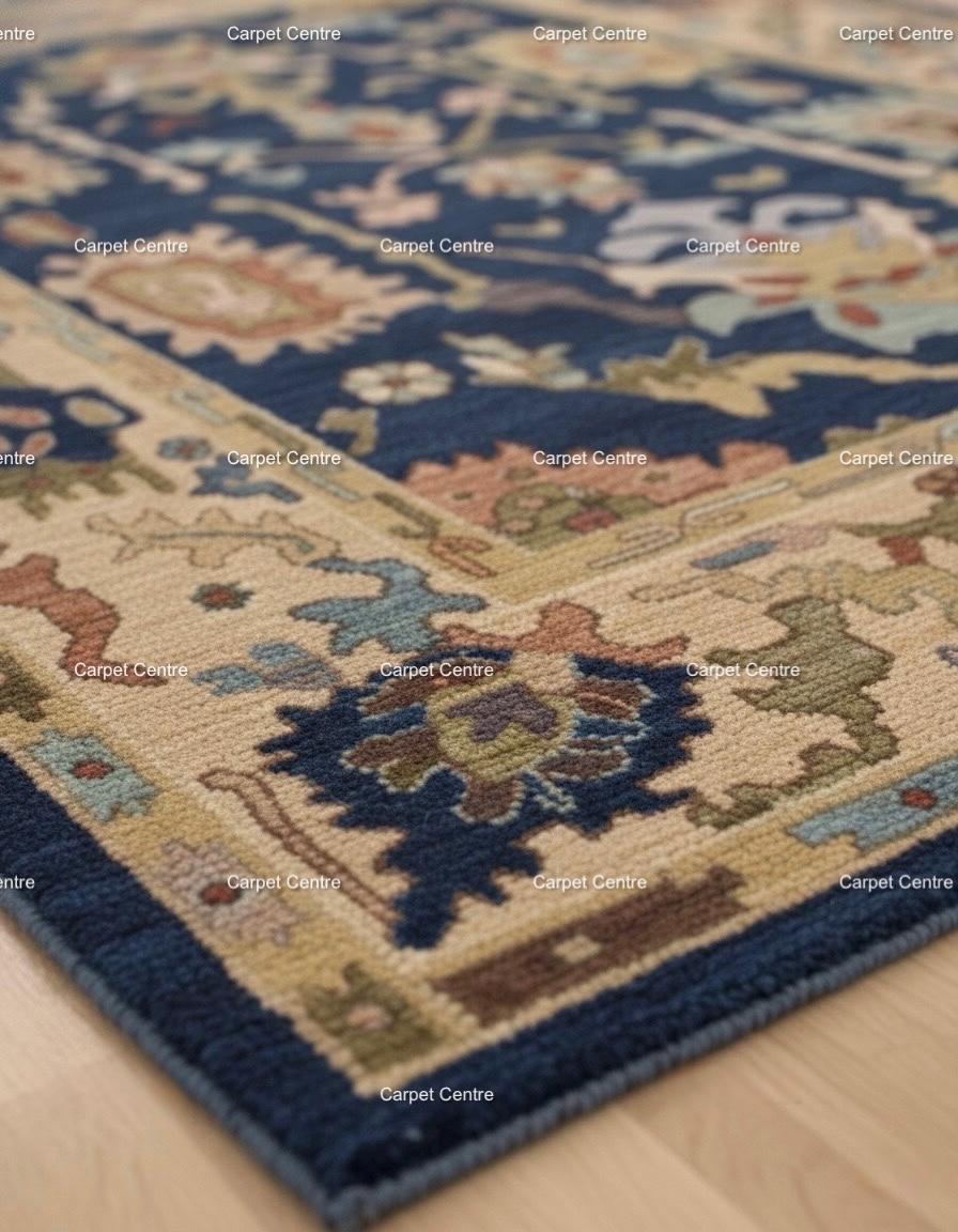 Navy Blue Oushak Wool Rug | Hand-Knotted Medallion Carpet