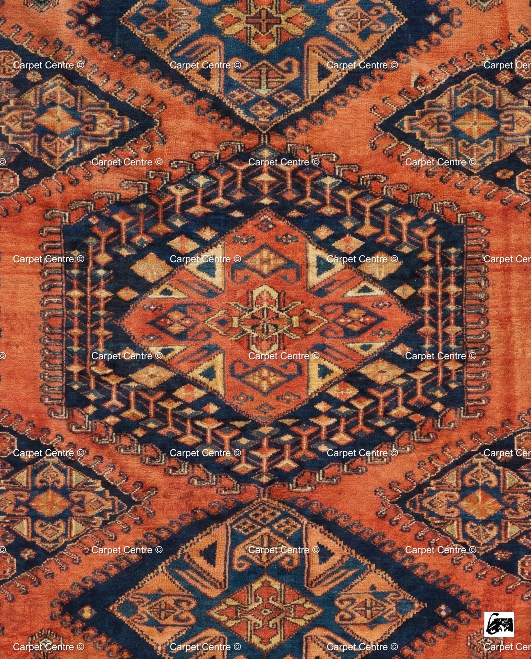 Terracotta Oushak Wool Rug, Rust Orange & Navy Blue, Hand Knotted