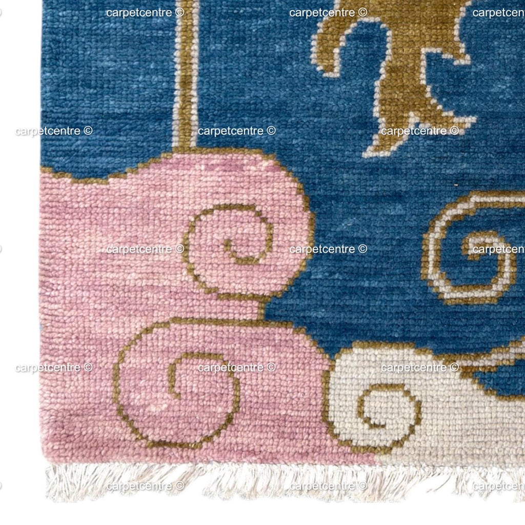 Sky Blue Chinoiserie Wool Rug,8x10 9x12 Hand-Knotted Turkish Living Room Bedroom Decor