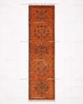 Tribal Tree Runner Rug – Rust Orange Wool Carpet with Bird Motif (Custom Sizes)
