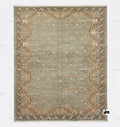 Hand Knotted Oushak Rug: Sage Green Tribal Wool, Turkish Artisan Design