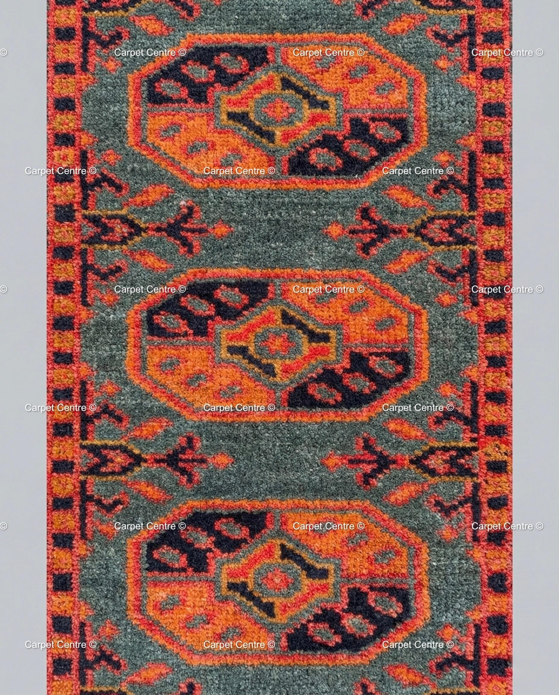 Teal Oushak Wool Runner, Hand Knotted Geometric Hallway Carpet