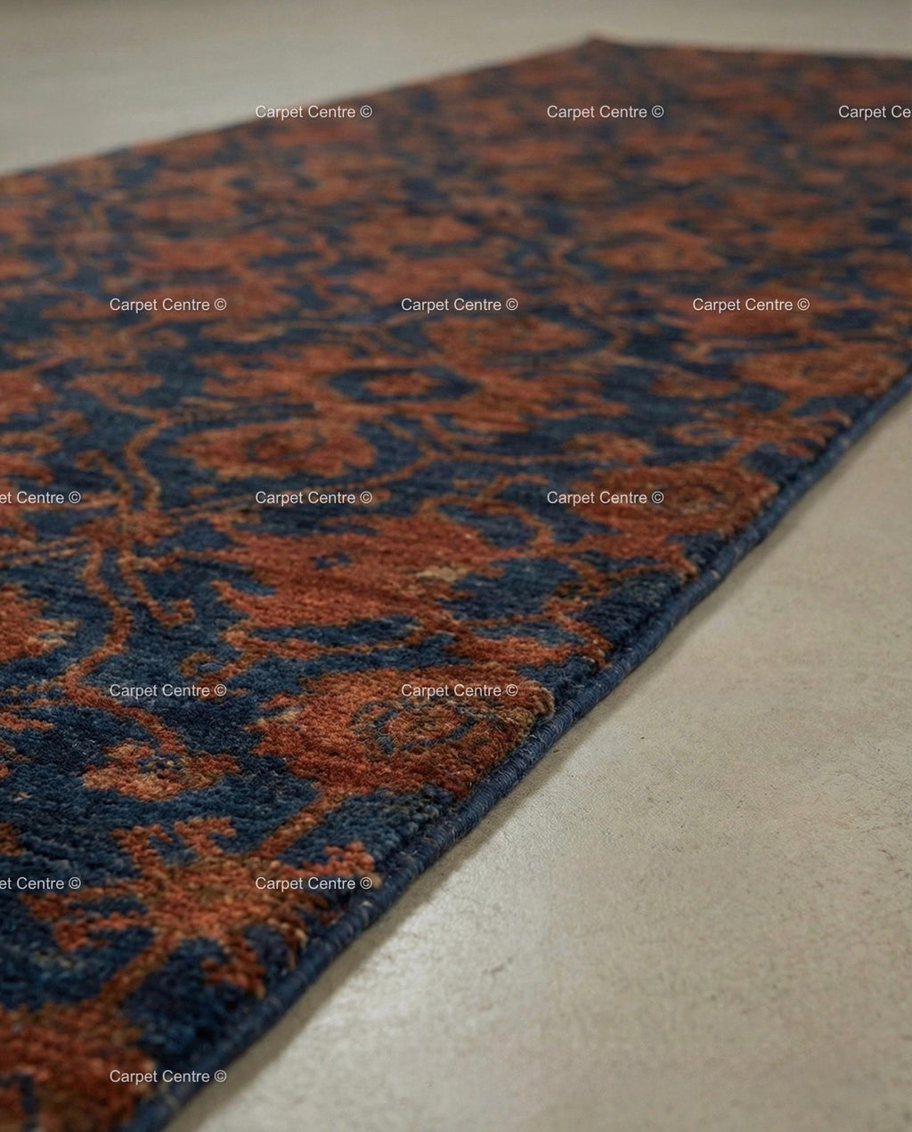 Hand Knotted Wool Rug, Navy Blue Oushak Runner, William Morris Style