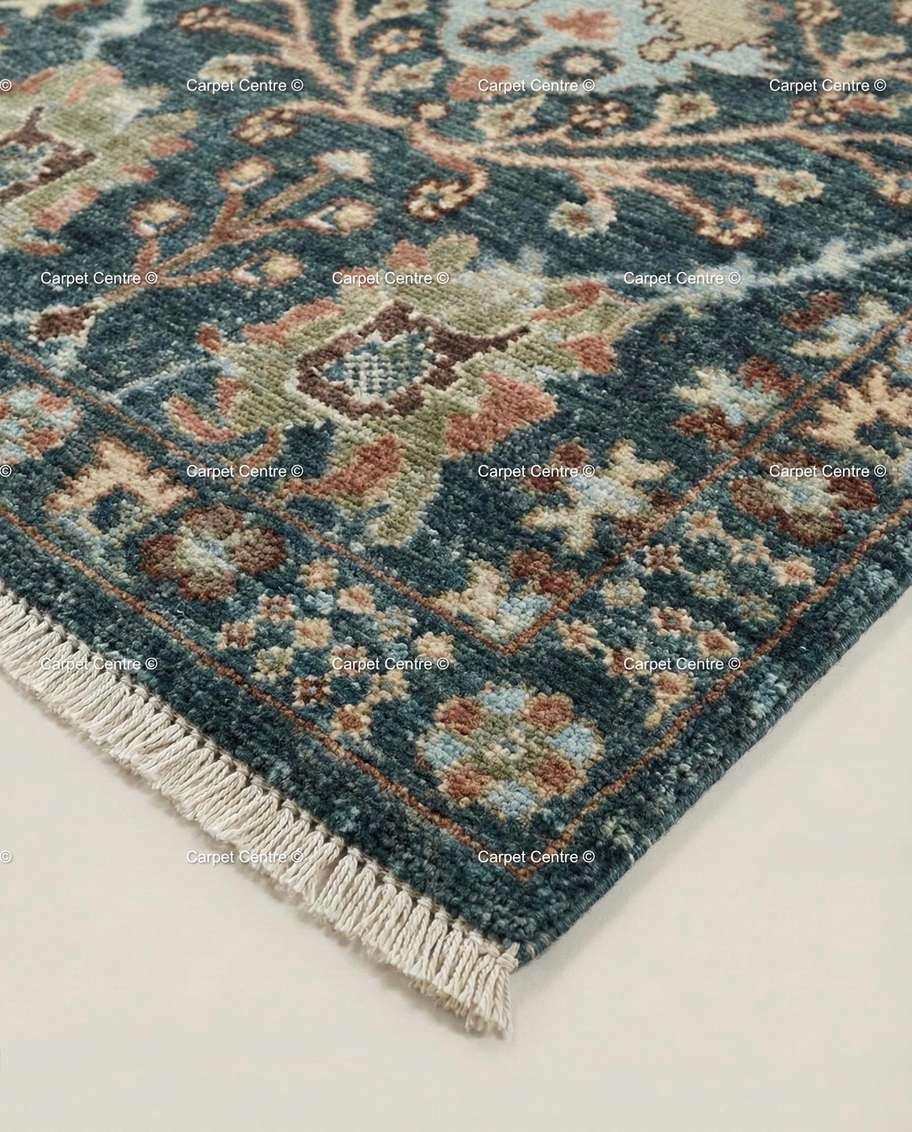 Hand Knotted Teal Oushak Rug, Wool Floral Medallion, Boho Decor