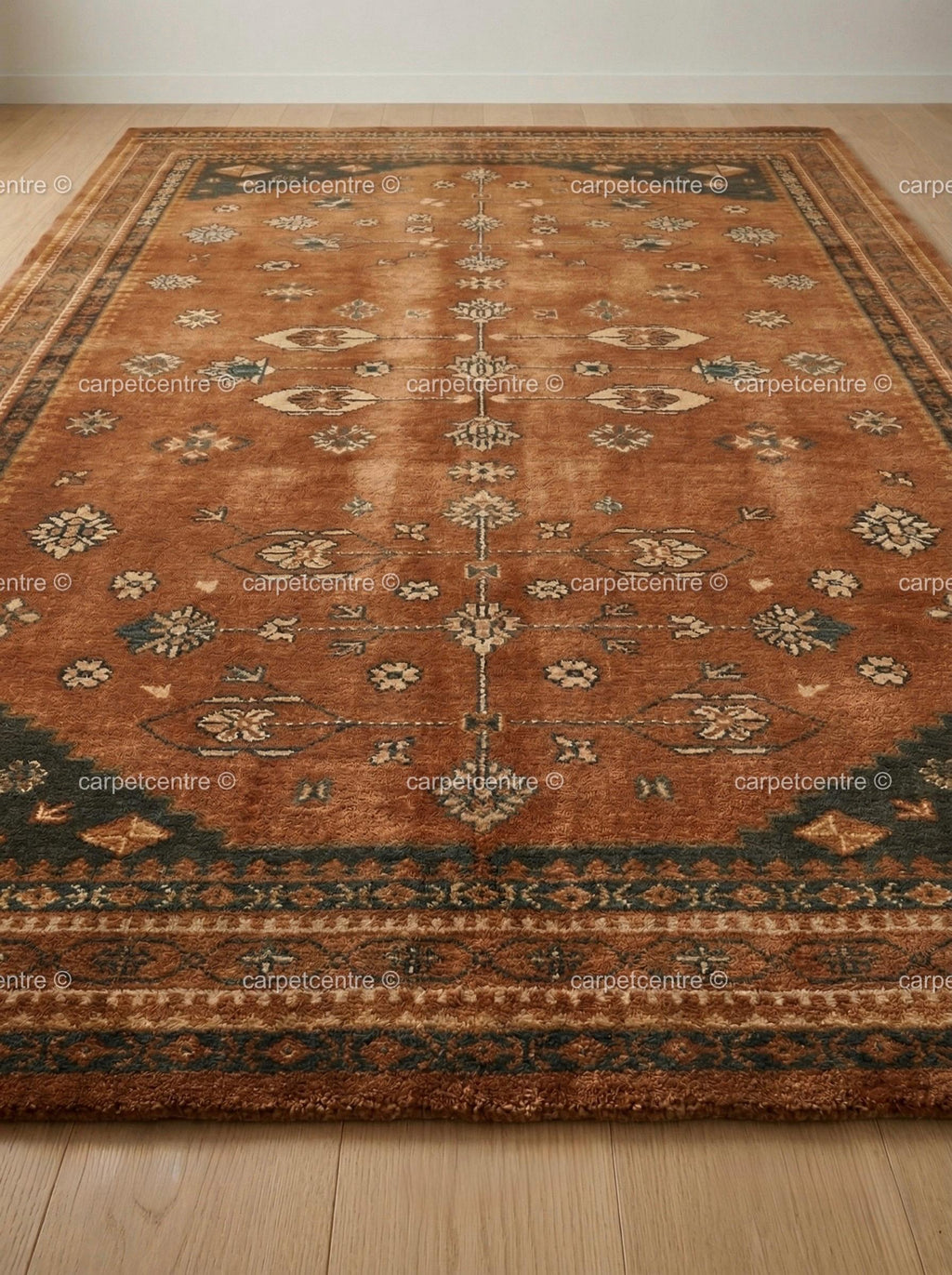 Hand-knotted Wool Oushak Rug: Terracotta Orange, Muted Rust Boho Decor