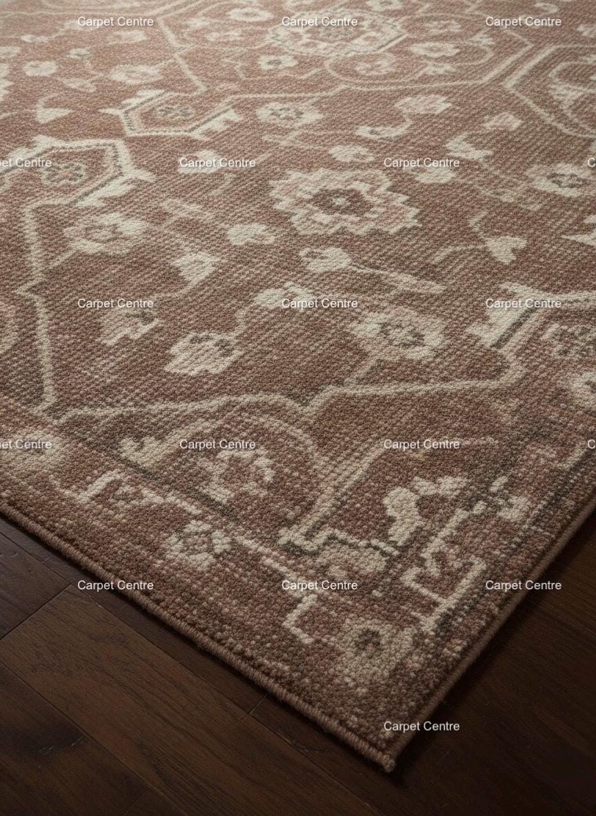 Handknotted Oushak Wool Rug: Distressed Brown Beige Geometric