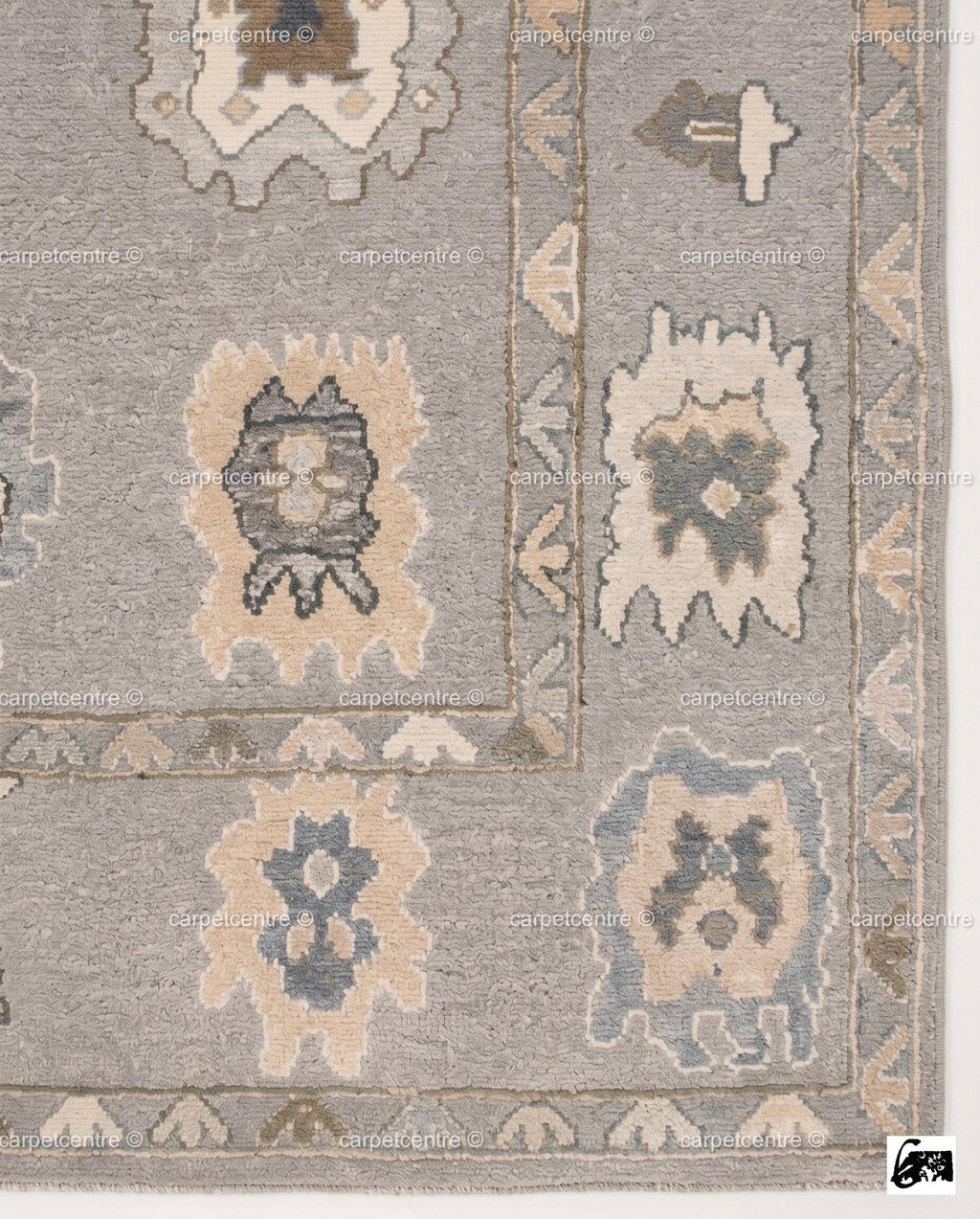 Hand Knotted Wool Oushak Rug | Muted Geometric Tribal Design, Neutral Tones