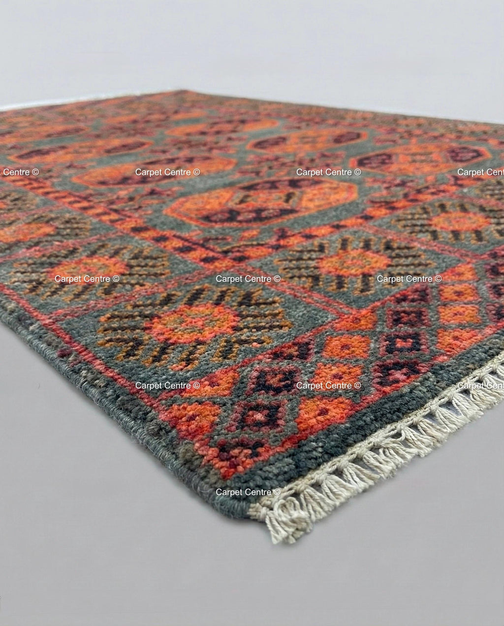 Teal Oushak Rug, Rust Geometric Kazak, Hand Knotted Wool