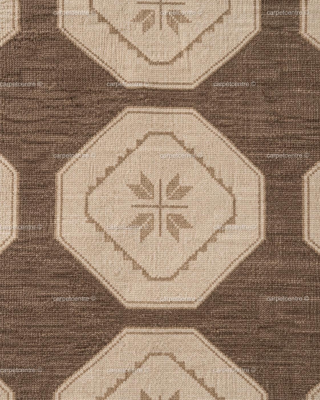 Hand Knotted Oushak Rug | Brown Geometric Wool Carpet | Turkish Tribal Area Rug