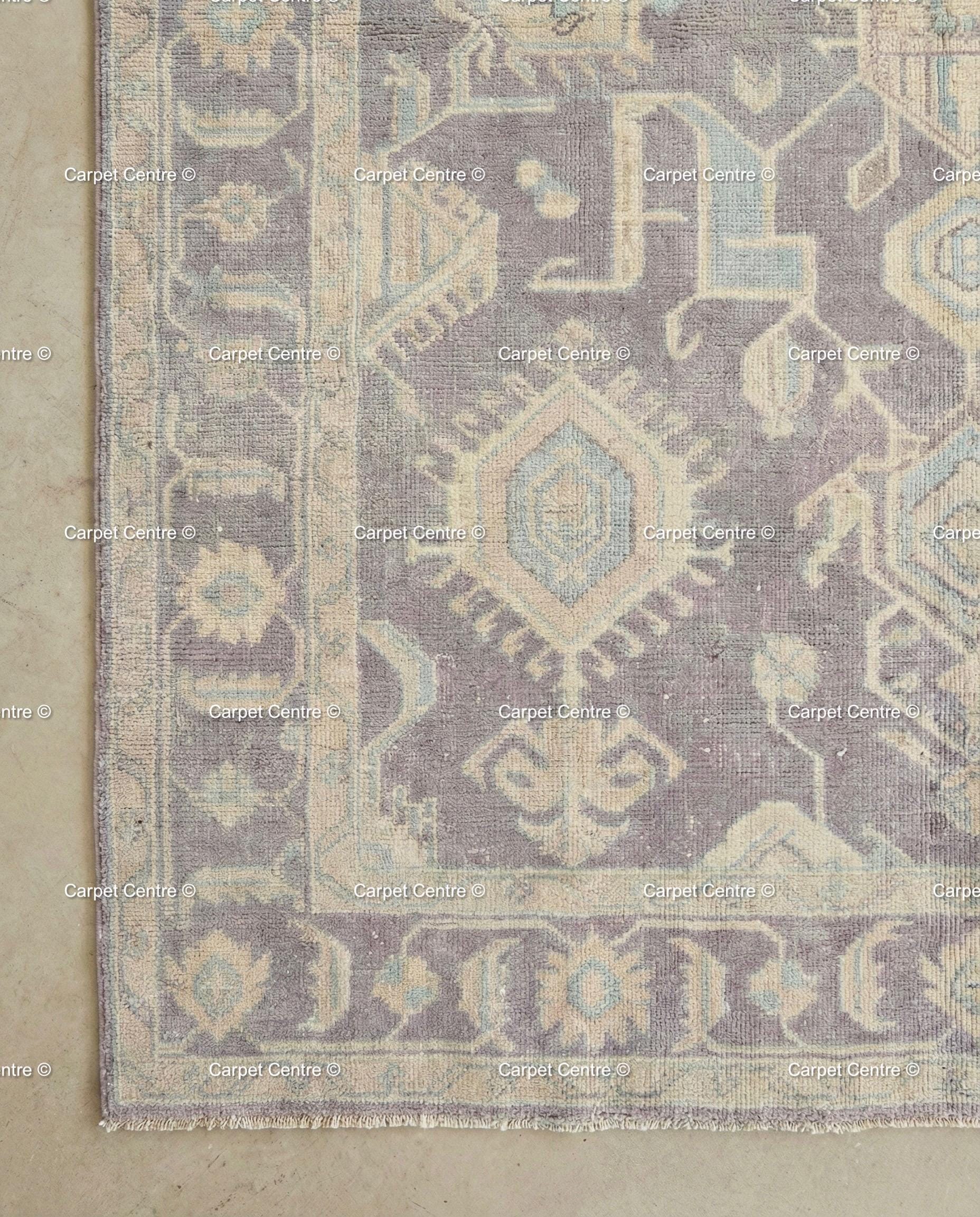 Muted Purple Oushak Rug, Hand-Knotted Wool Geometric Pastel Home Decor