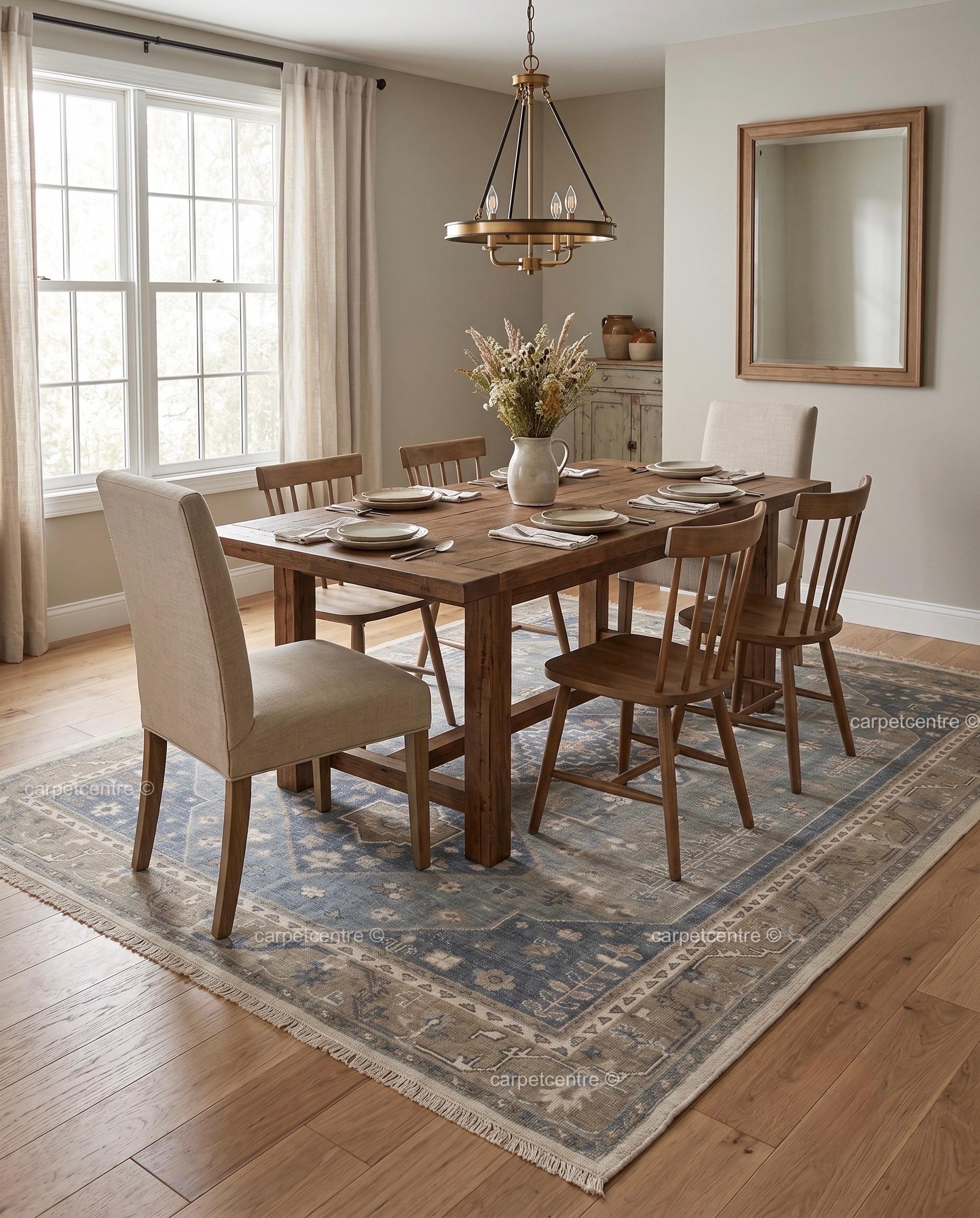 Hand Knotted Oushak Rug: Faded Blue New Zealand Wool Carpet (Custom Size)