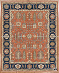 Hand Knotted Oushak Rug, Turkish Wool, Tree of Life, Terracotta & Navy