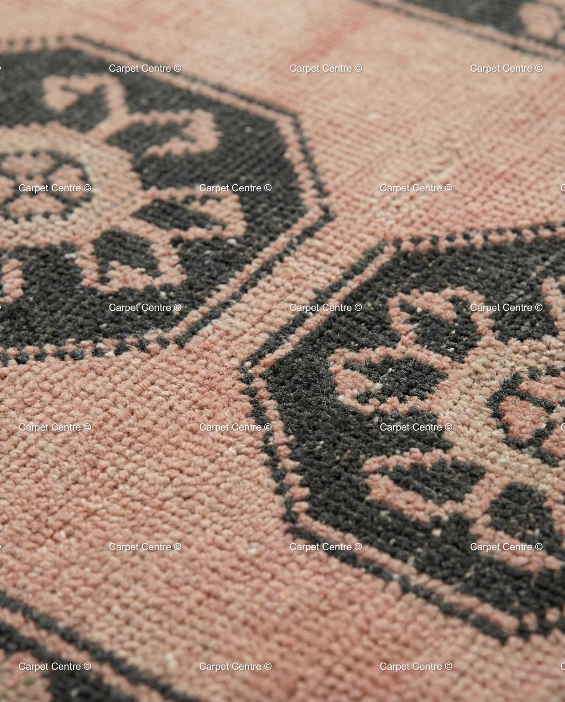 Muted Pink Oushak Turkish Runner, Hand-Knotted Wool Geometric Rug, Boho Hallway Mat