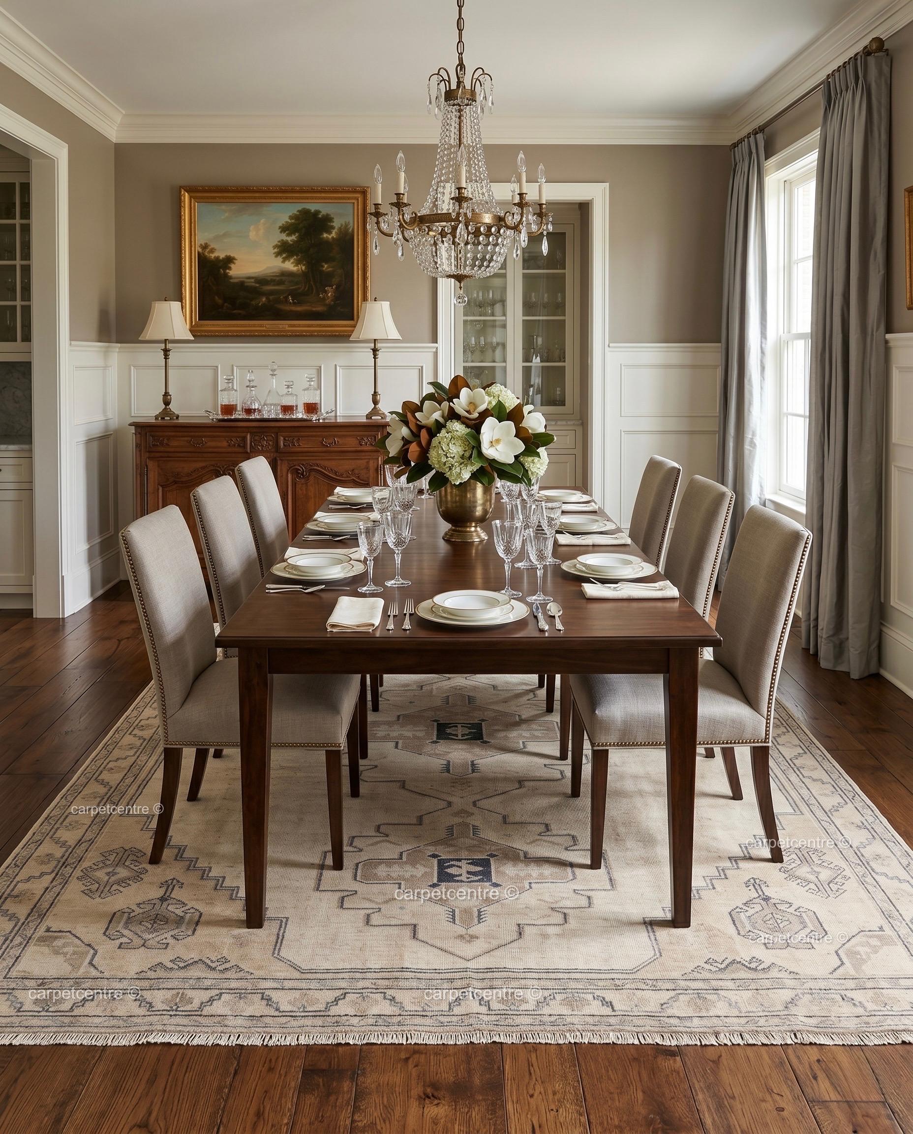 Hand-Knotted Wool Oushak Rug | Beige Tribal Geometric Medallion Living Room