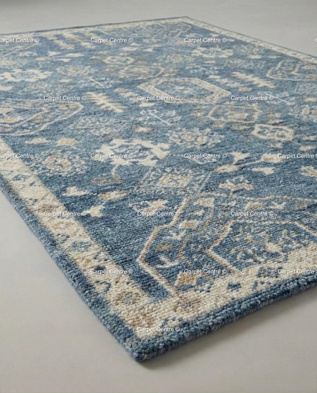 Indigo Blue Oushak Rug, Hand-Knotted Wool Tribal Geometric Carpet, Living Room Bedroom Decor