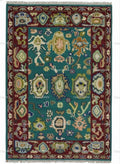 Teal Oushak Rug, Hand-Knotted Wool Area Rug, Red Border