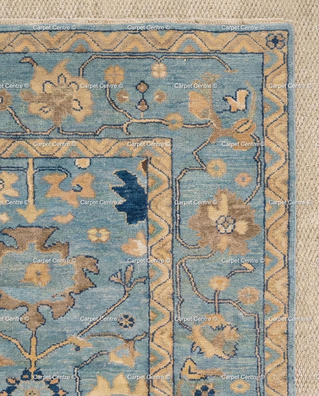 Hand Knotted Wool Oushak Rug, Soft Blue Coastal Decor