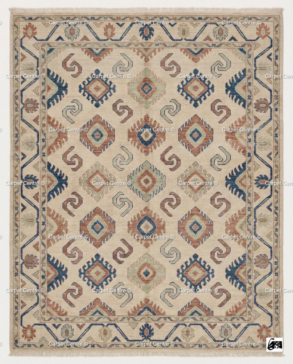 Hand Knotted Oushak Wool Rug, Geometric Diamond, Boho Home Decor