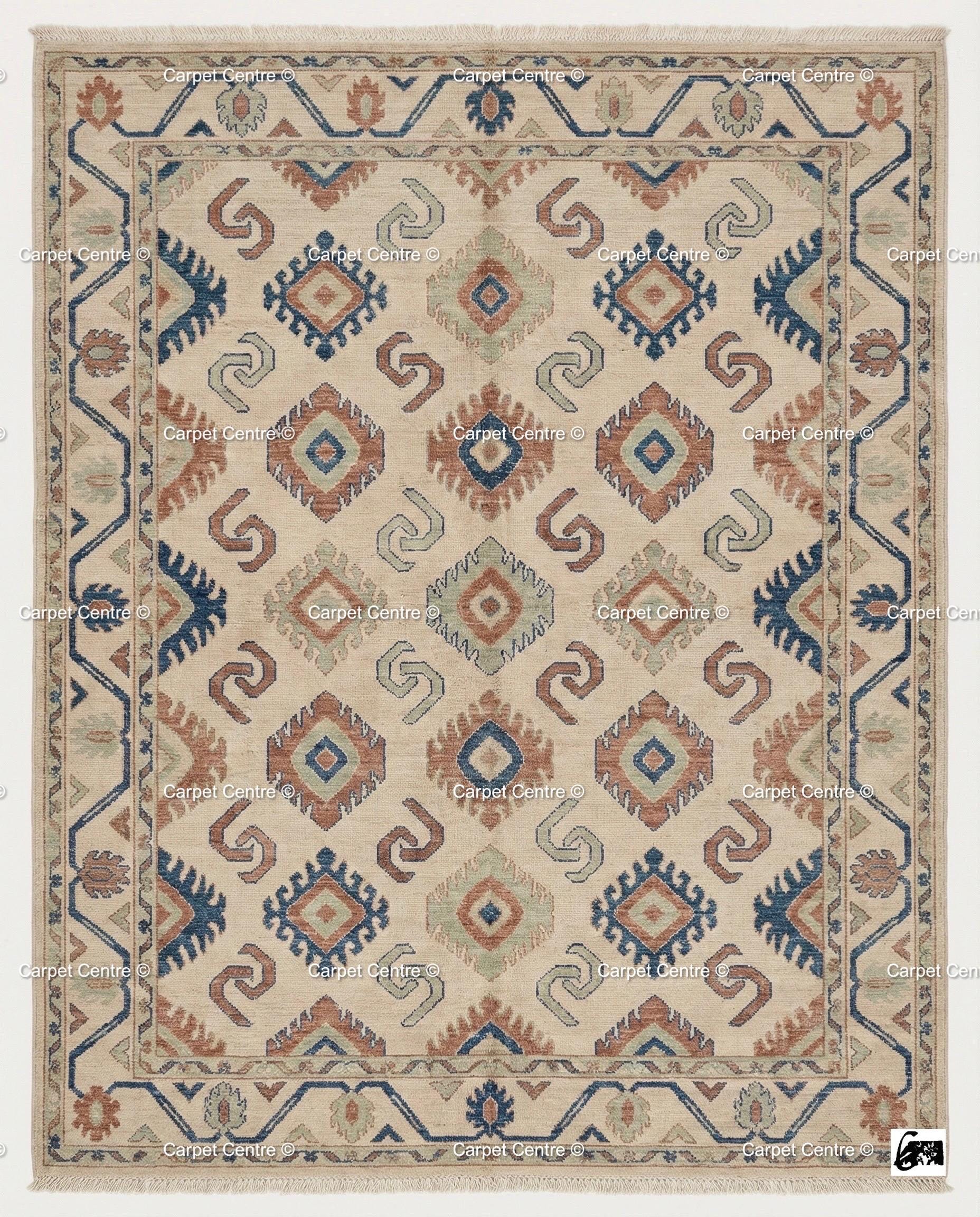 Hand Knotted Oushak Wool Rug, Geometric Diamond, Boho Home Decor