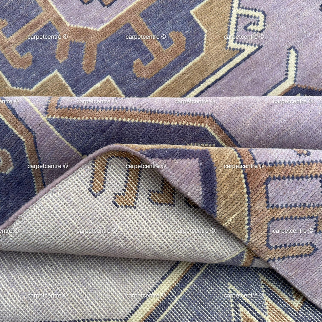Hand Knotted Wool Oushak Rug, Lavender Lilac Geometric Turkish Carpet, Pastel Boho Nursery Decor