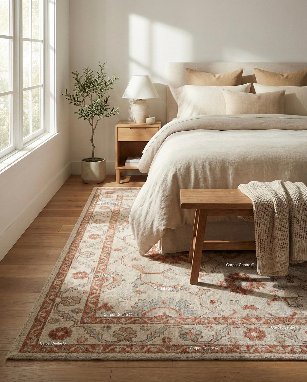 Hand Knotted Turkish Wool Oushak Rug, Rust & Slate Geometric