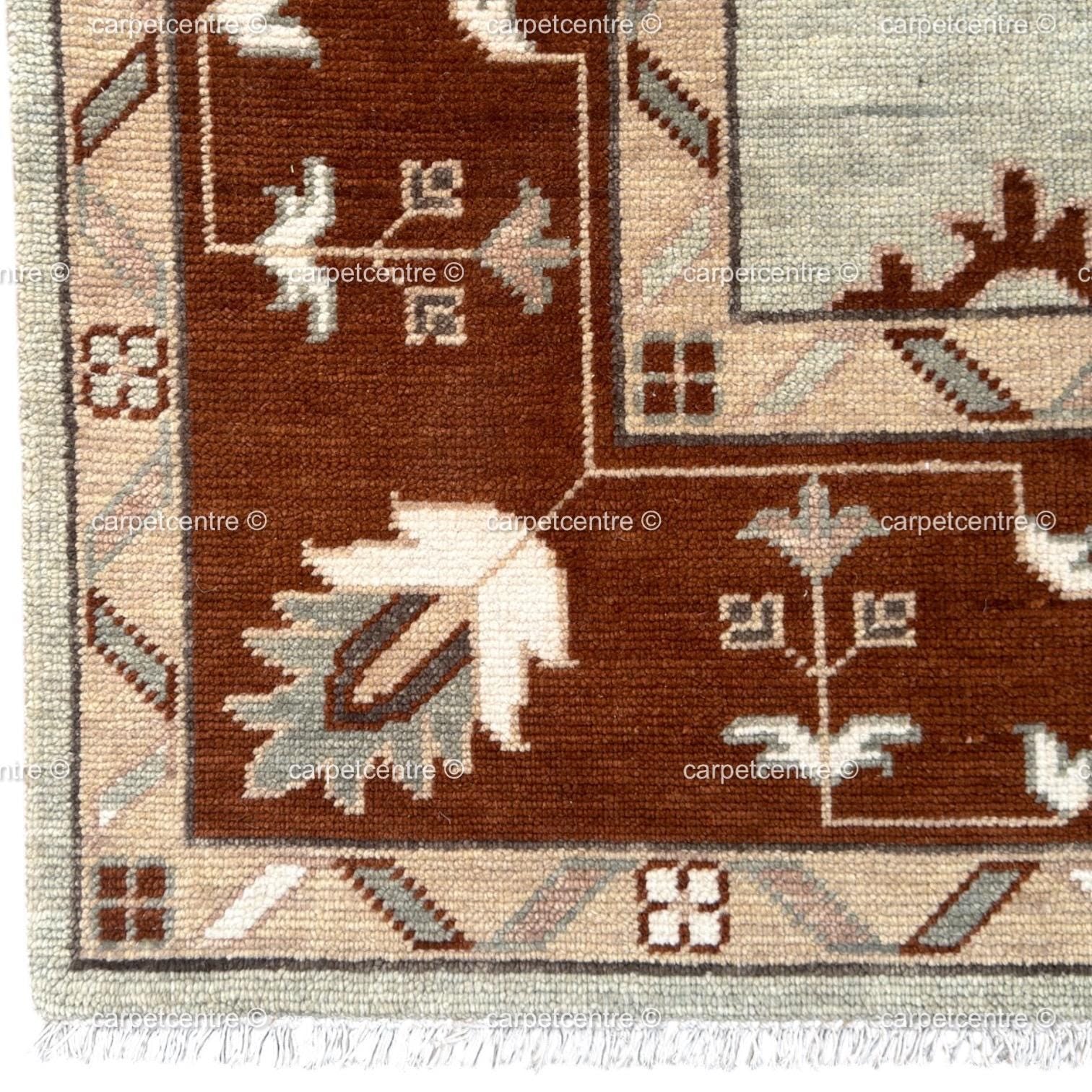 Hand Knotted Wool Oushak Rug, Mint Green Floral Turkish Carpet, Rust Border Area Rug