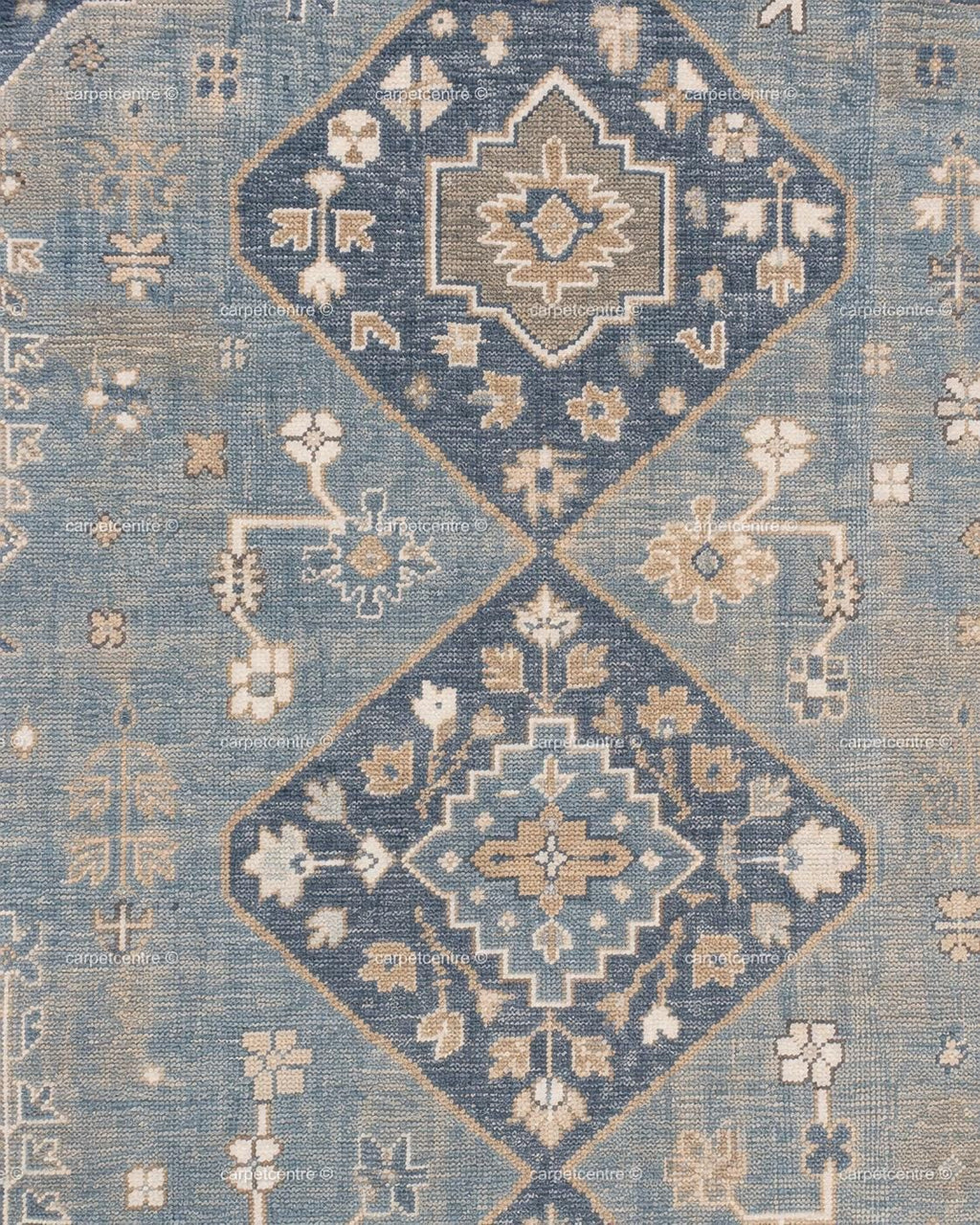 Hand Knotted Oushak Rug: Faded Blue New Zealand Wool Carpet (Custom Size)