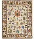 Hand-Knotted Ivory Oushak Wool Rug, Colorful Boho Floral, 8x10