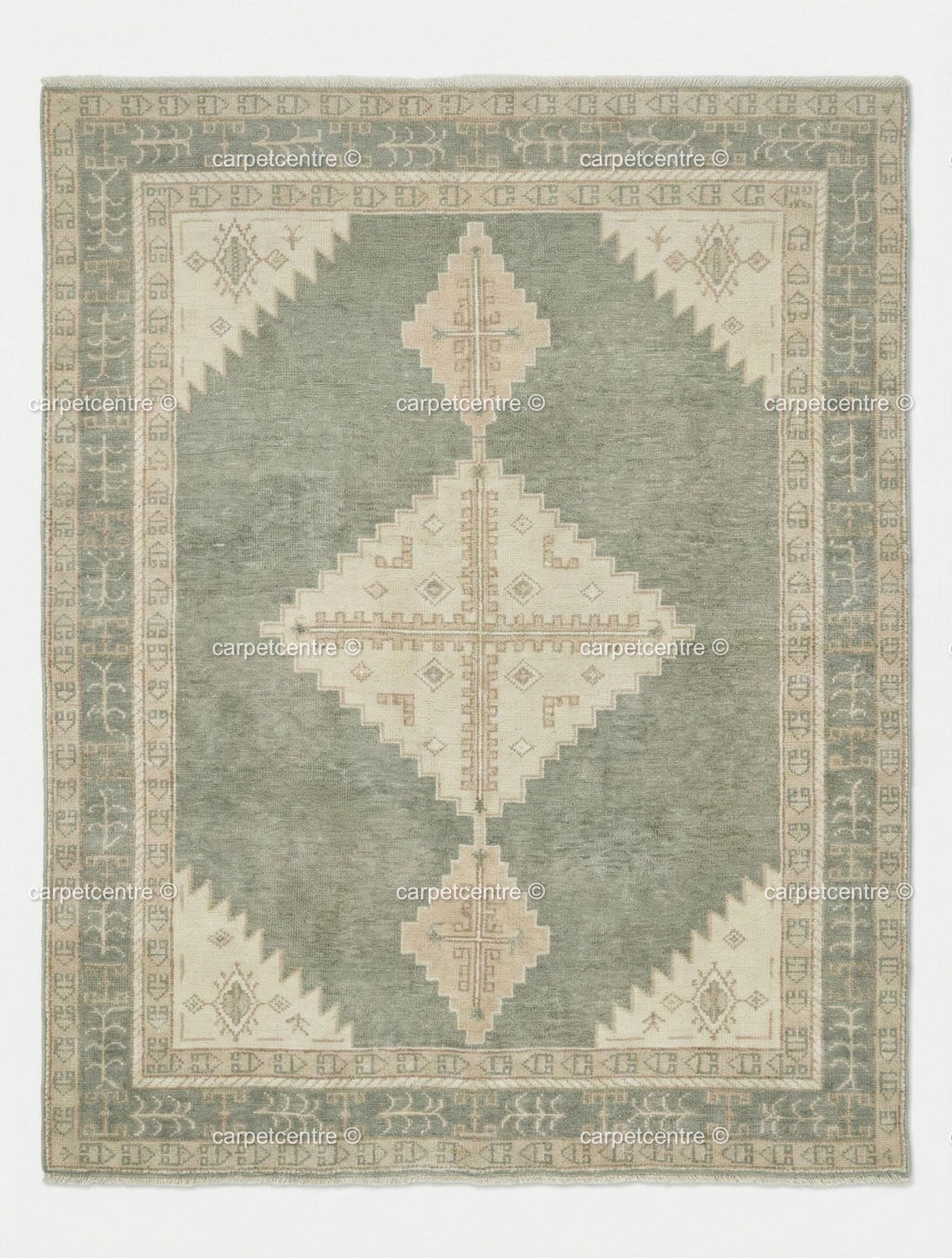 Hand Knotted Wool Rug, Muted Sage Green Pastel Turkish Style Area Rug