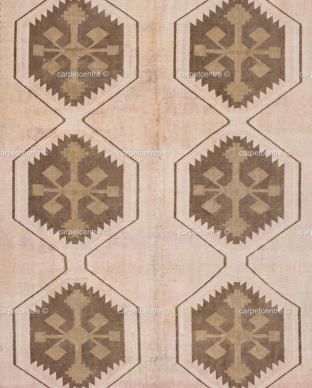 Hand-Knotted Wool Oushak Rug | Neutral Geometric Tribal Carpet, Beige Brown Style