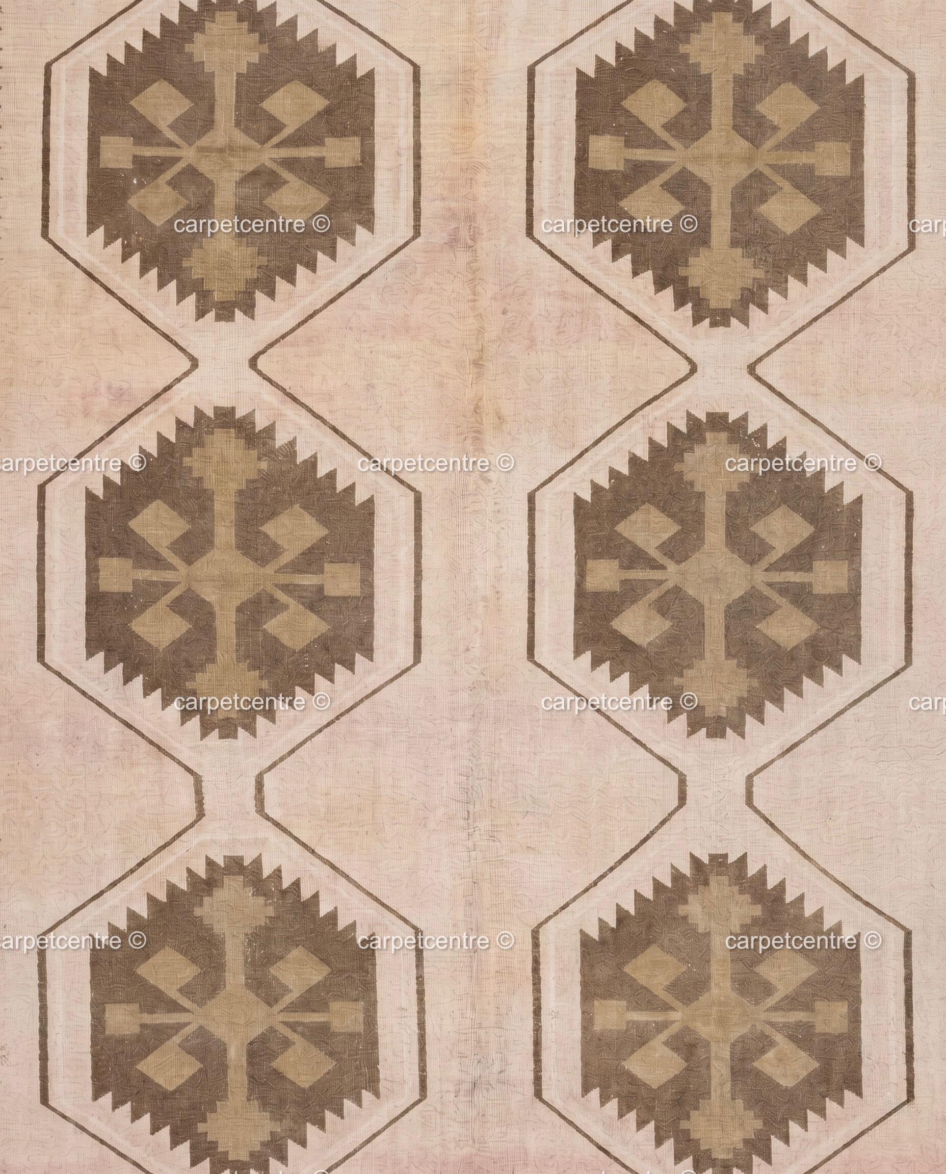 Hand-Knotted Wool Oushak Rug | Neutral Geometric Tribal Carpet, Beige Brown Style