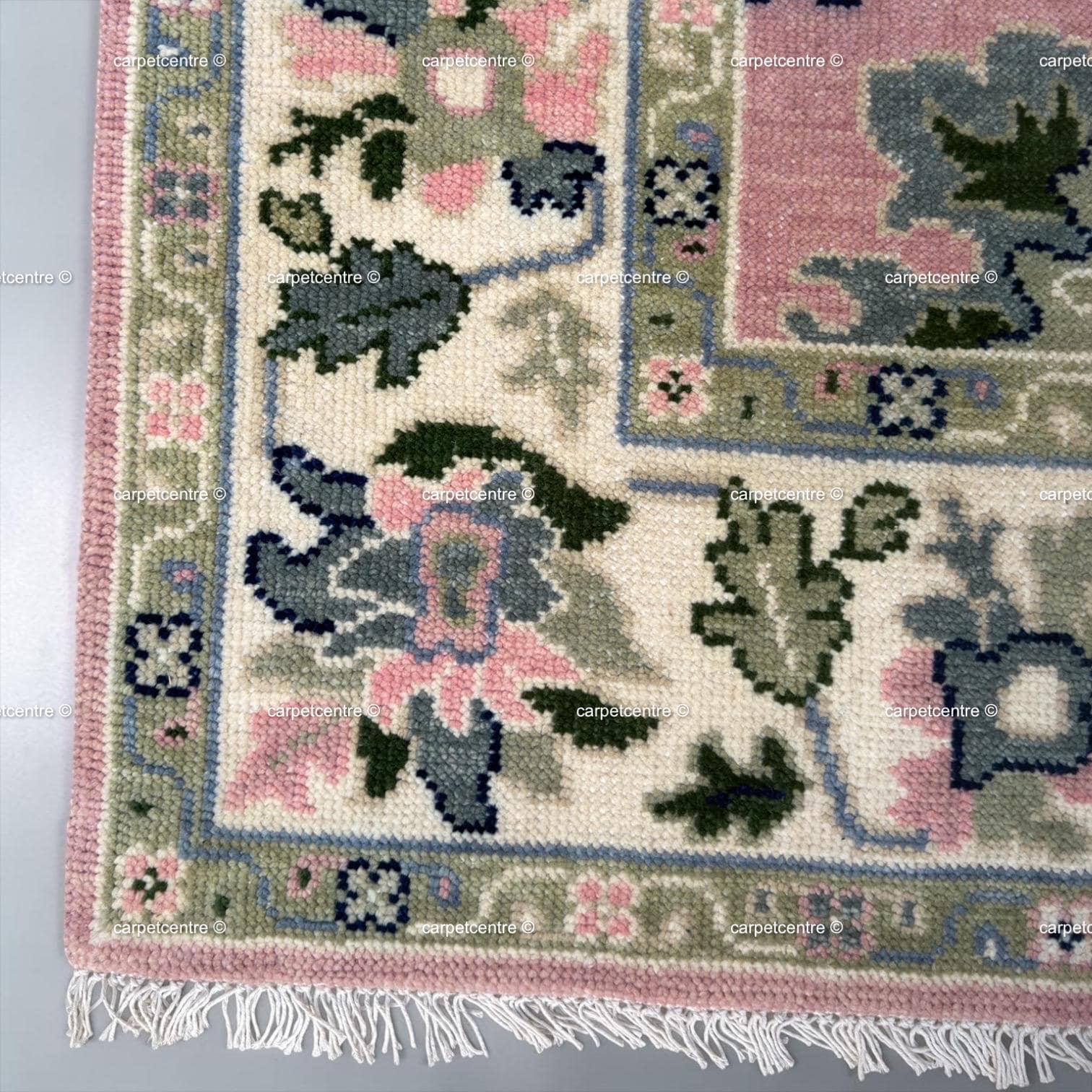 Hand Knotted Pink Oushak Rug: New Zealand Wool Floral Area Rug
