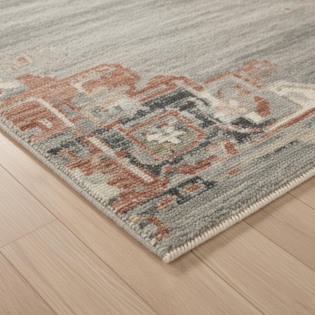 Handwoven Wool Oushak Rug: Gray, Rust Medallion
