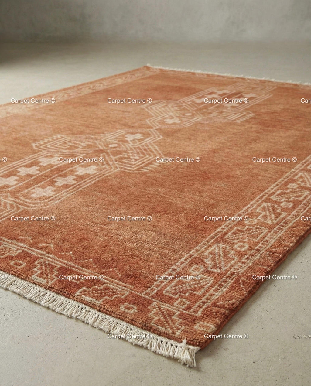 Burnt Orange Oushak Rug, Rust Cream Geometric Turkish Carpet, Boho Living Room 8x10 9x12