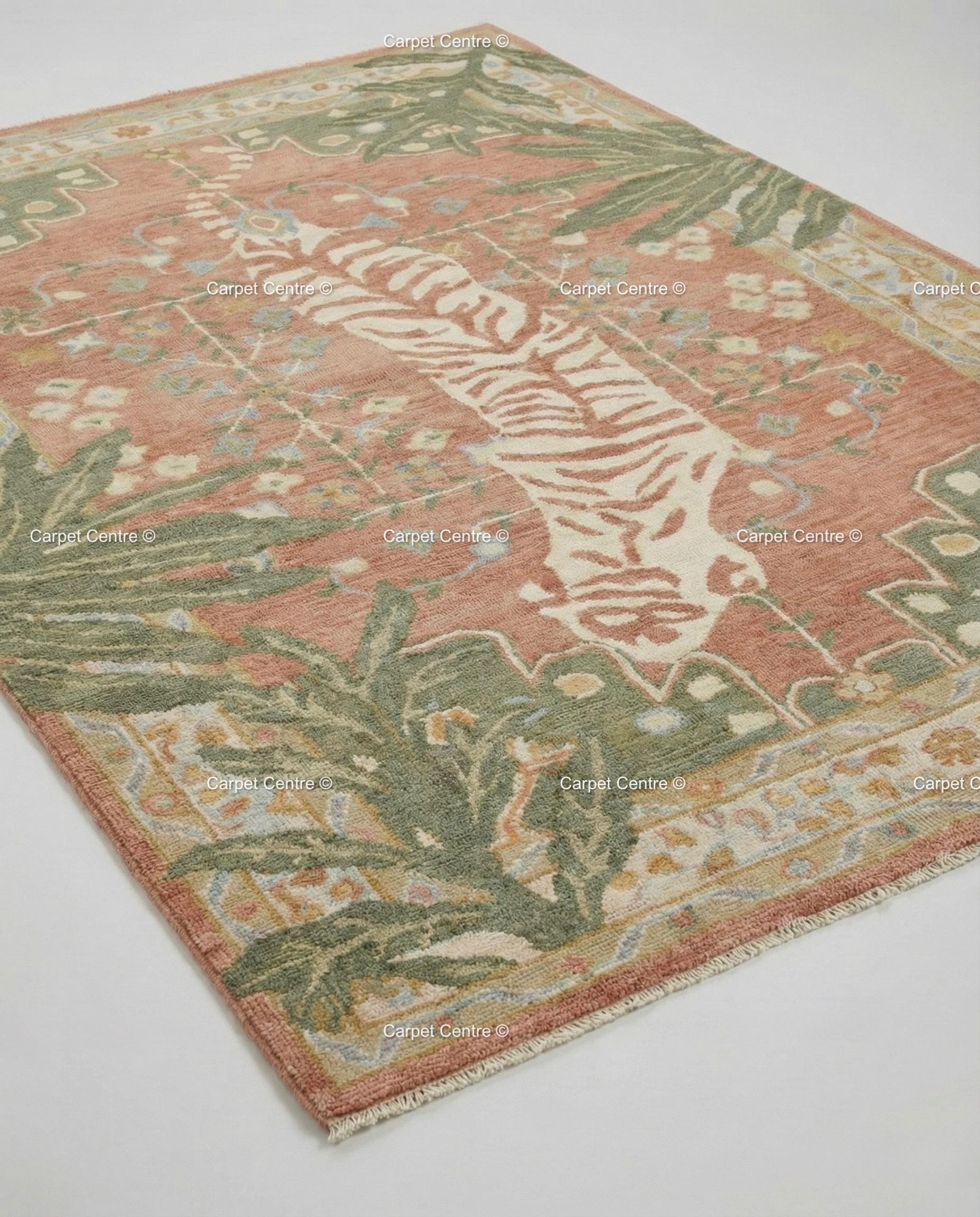 Hand-Knotted Wool Tiger Rug, Terracotta Peach, Tropical Nursery Decor