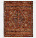 Hand-Knotted Wool Oushak Rug: Terracotta, Rust, Blue Geometric Medallion Area Rug