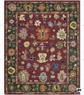 Maroon Oushak Rug, Hand-Knotted Wool Rug, Red and Green, 8x10