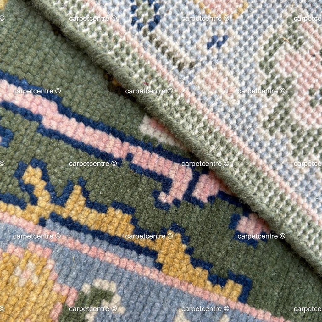 Sage Green Oushak Wool Runner, Floral Hallway Rug, Boho Kitchen Mat