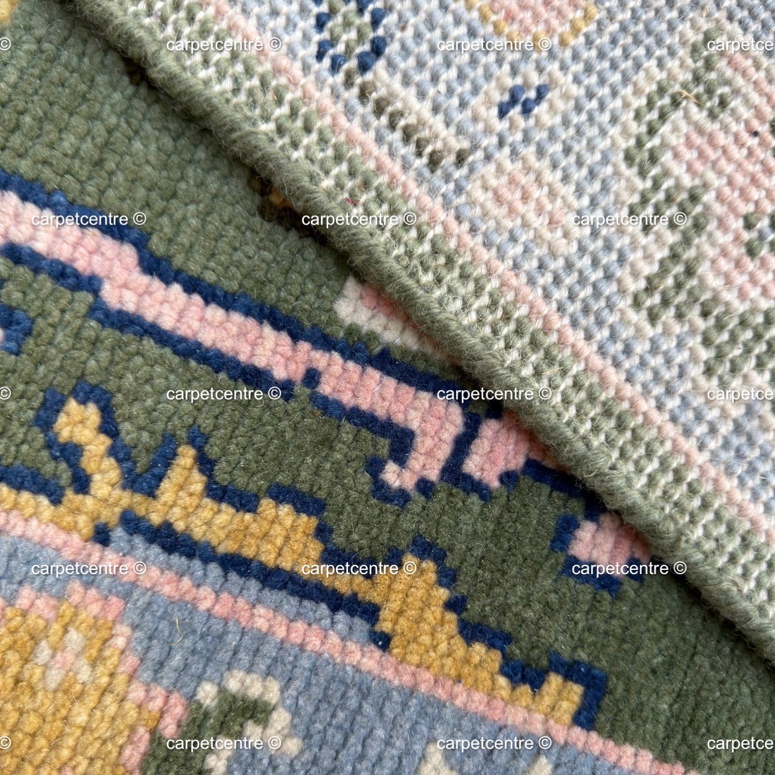Sage Green Oushak Wool Runner, Floral Hallway Rug, Boho Kitchen Mat