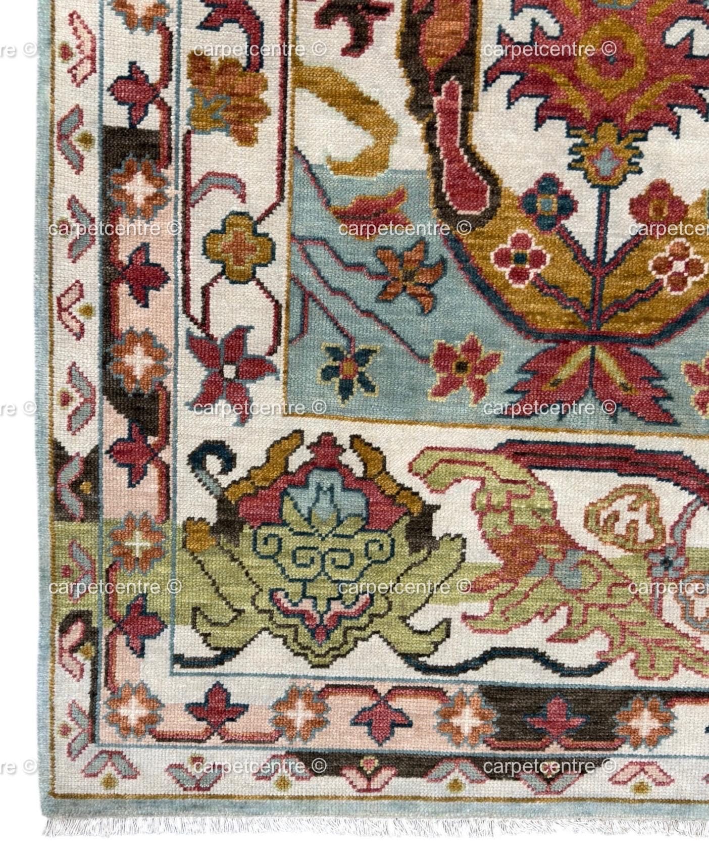 Hand Knotted Oushak Rug, Chinoiserie Botanical Wool Area Rug, Turkish Floral Carpet