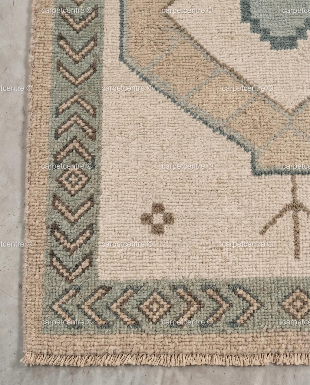 Vintage Oushak Runner Rug | Cream Geometric Turkish Hallway Rug | Boho Chevron Entryway 100% Wool