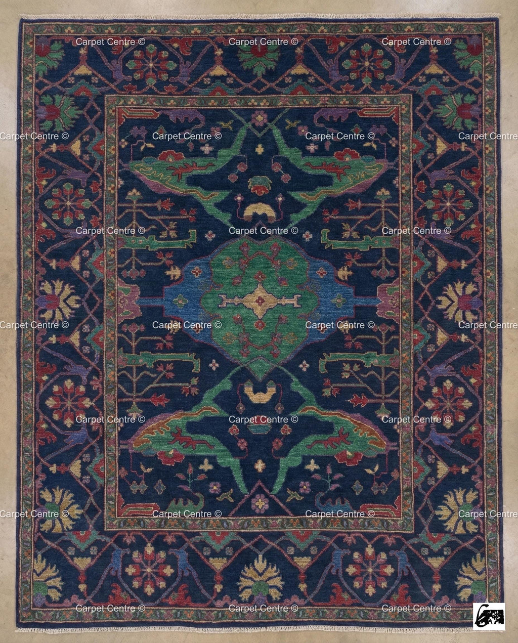 Hand Knotted Wool Oushak Rug, Geometric Serapi Style, Coastal Farmhouse
