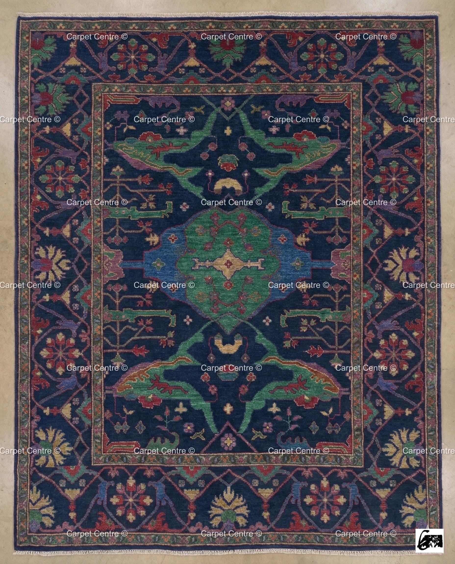 Hand Knotted Wool Oushak Rug, Geometric Serapi Style, Coastal Farmhouse