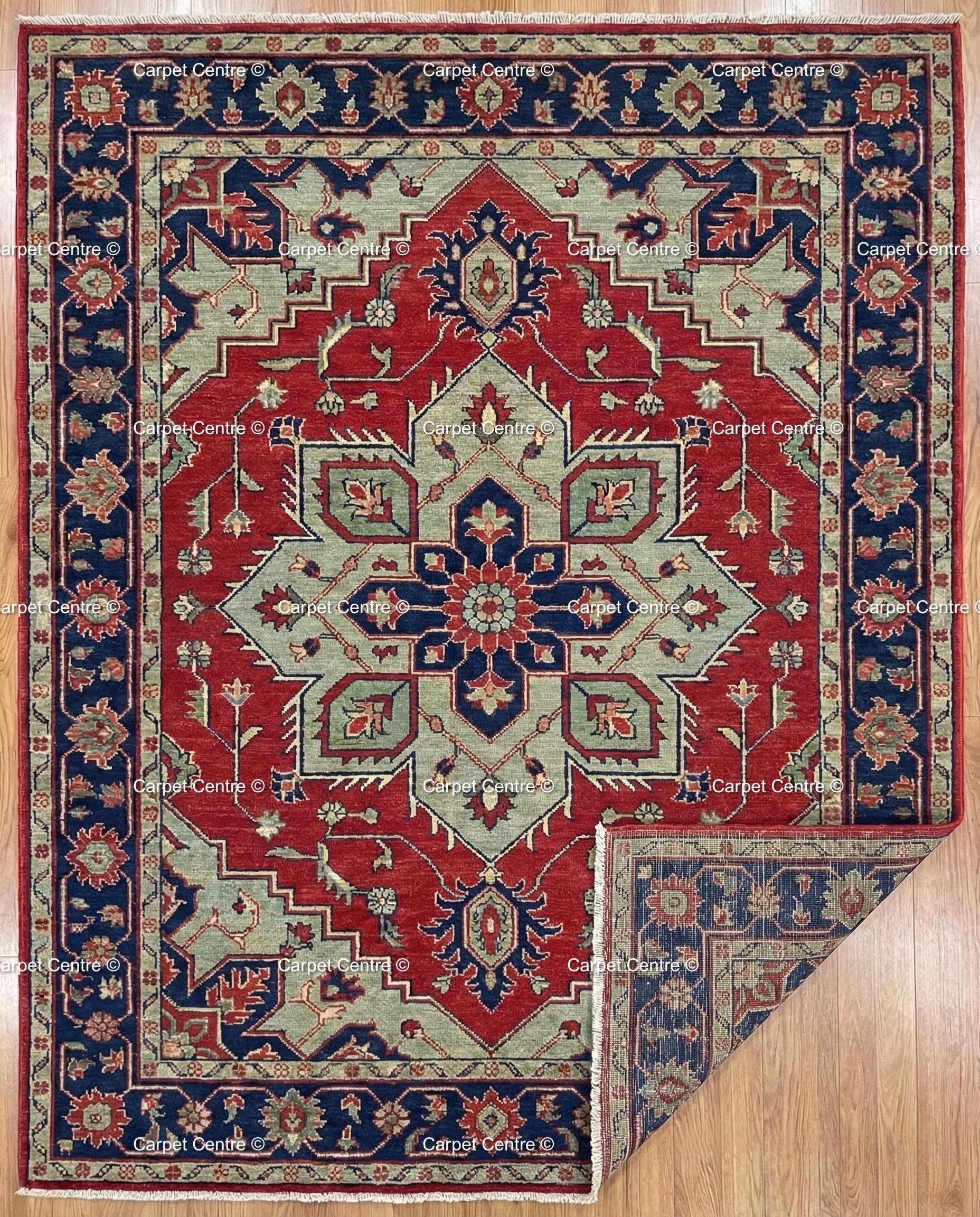 Hand-Knotted Turkish Wool Oushak Rug, Red Heriz Medallion