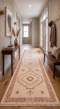 Hand-Knotted Wool Oushak Runner Rug, Geometric Medallion Hallway Carpet 3x10