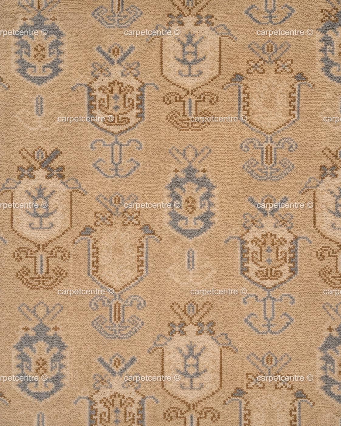 Hand Knotted Oushak Rug, Beige Blue Wool Carpet, Vintage Boho Farmhouse Bedroom Rug