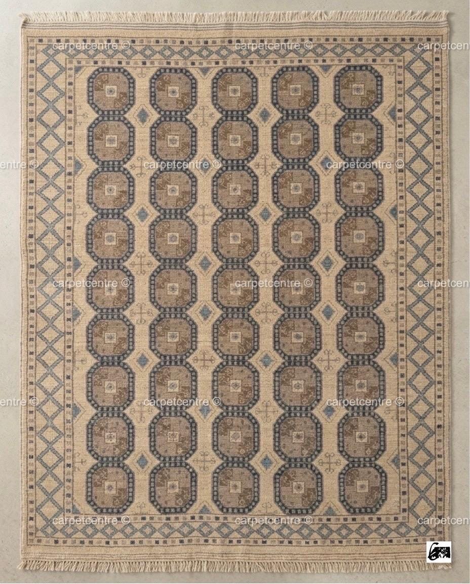 Muted Oushak Rug | Neutral Geometric Turkish Wool Area Rug | Boho Living Room 8x10