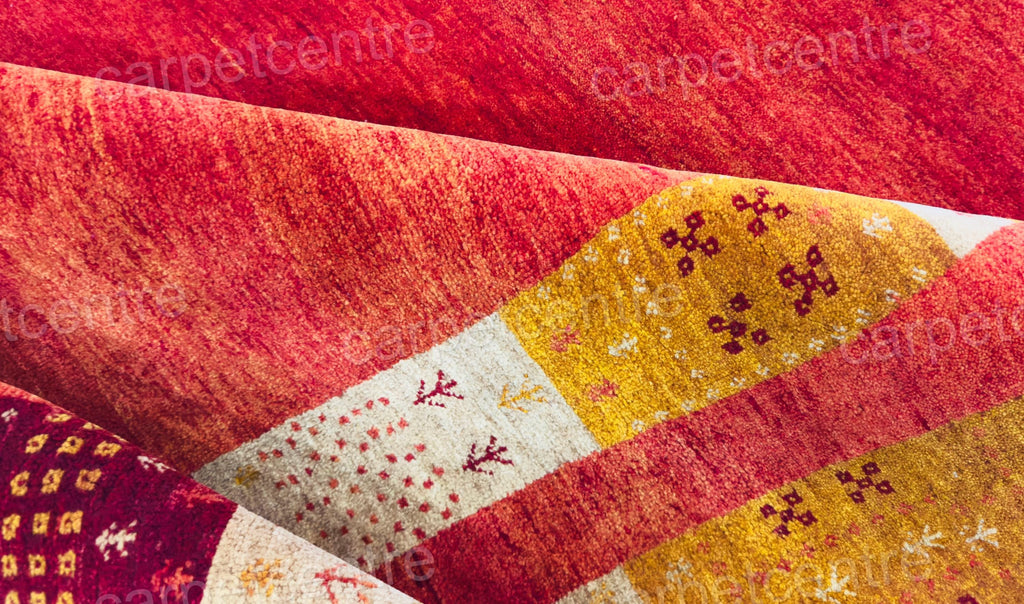Hand Knotted Wool Rug | Terracotta & Gold Geometric, Indian Artisan Made (7'9" x 5'7")